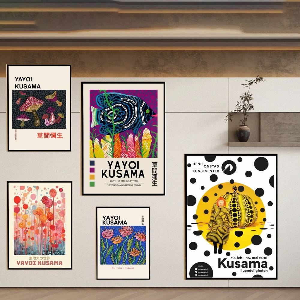 Home Bar And Coffee - Y-Yayoi K-Kusama โปสเตอร์นิทรรศการ โปสเตอร์แบบติดได้ สติกเกอร์กระดาษกันน้ำ คอฟฟี่เฮาส์