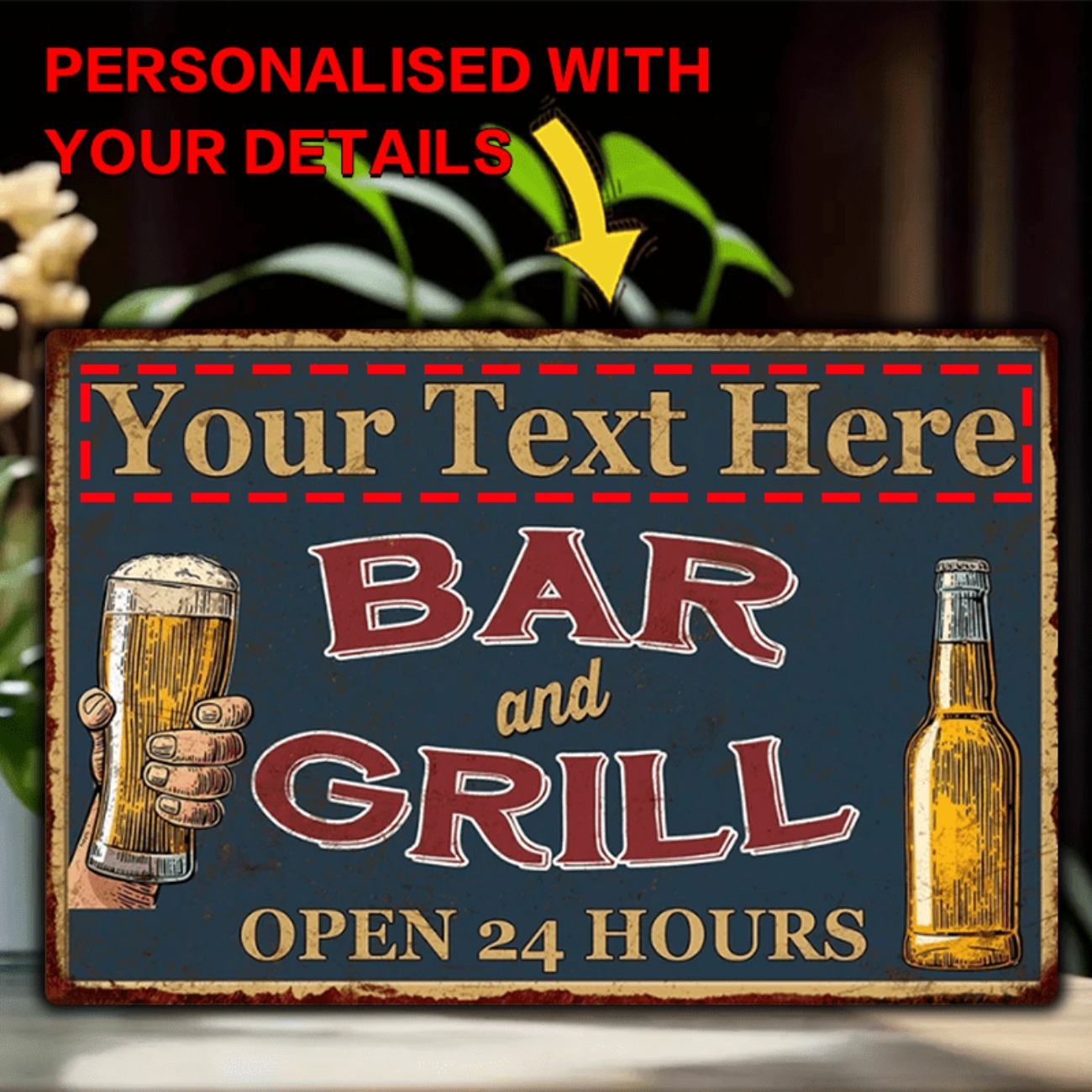 Home Bar Accessories - ป้ายโลหะอะลูมิเนียมแบบกำหนดเองได้สำหรับบาร์และร้านอาหาร, ป้ายตกแต่งผนังเบียร์บาร์บีคิวส่วนตัวสำหรับร้านเหล้าครอบครัวและบาร์ในบ้าน สำหรับตกแต่งเท่านั้น