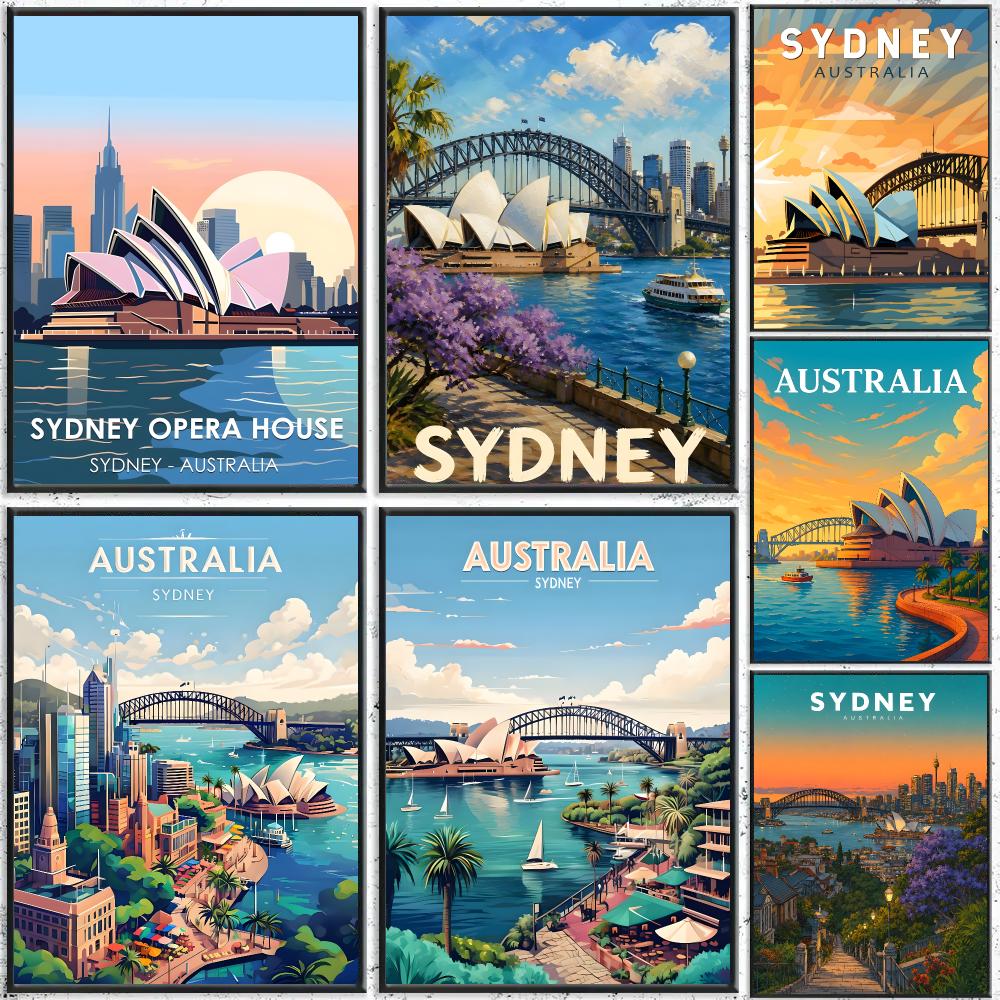 Home Bar Sydney - โปสเตอร์ศิลปะการท่องเที่ยวซิดนีย์ สติ๊กเกอร์ติดผนังกันน้ำแบบมีกาวในตัว ตกแต่งผนังบ้านและร้านกาแฟ
